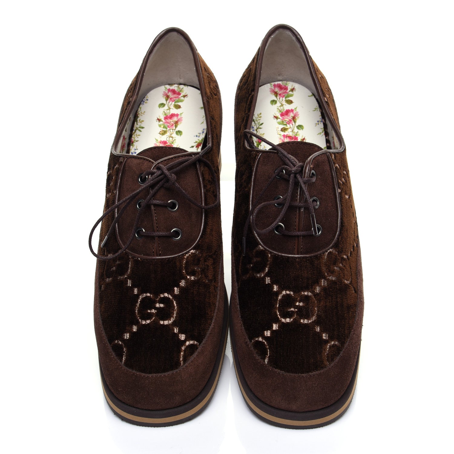 Gucci Velvet GG Monogram Thompson Derby Loafers 38.5 Vintage Cocoa Brown 5 of 14