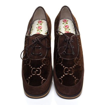 Gucci Velvet GG Monogram Thompson Derby Loafers 38.5 Vintage Cocoa Brown 5 of 14