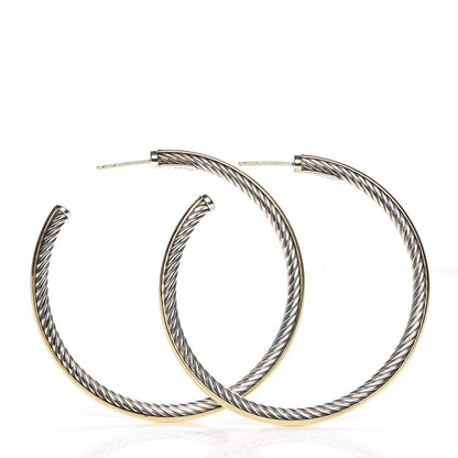 David Yurman Sterling Silver 18K Yellow Gold 56mm Extra Large Cable Hoop Earrings 3 of 7