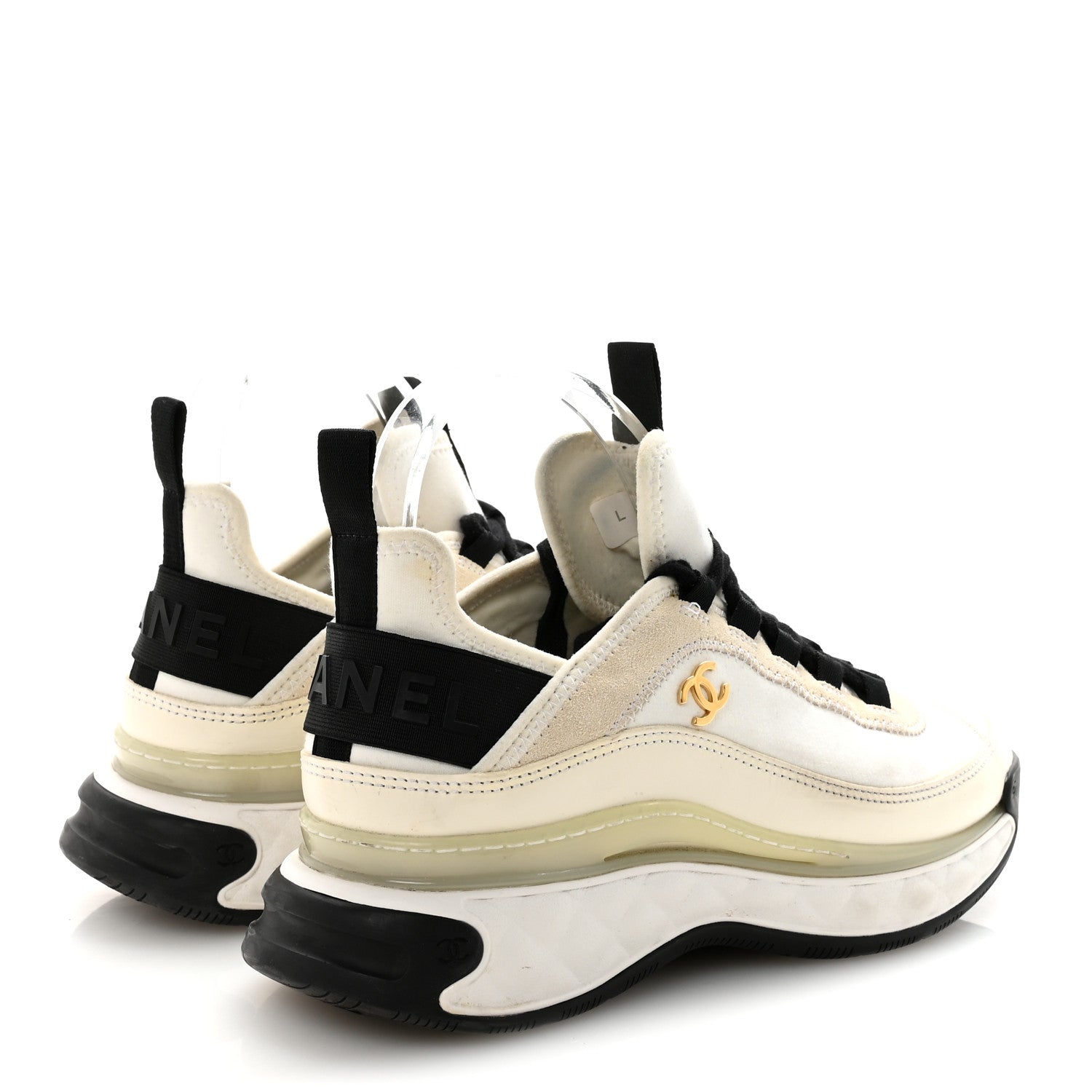 Chanel Velvet Calfskin Mixed Fibers CC Sneakers 38 Ivory Black 9 of 18