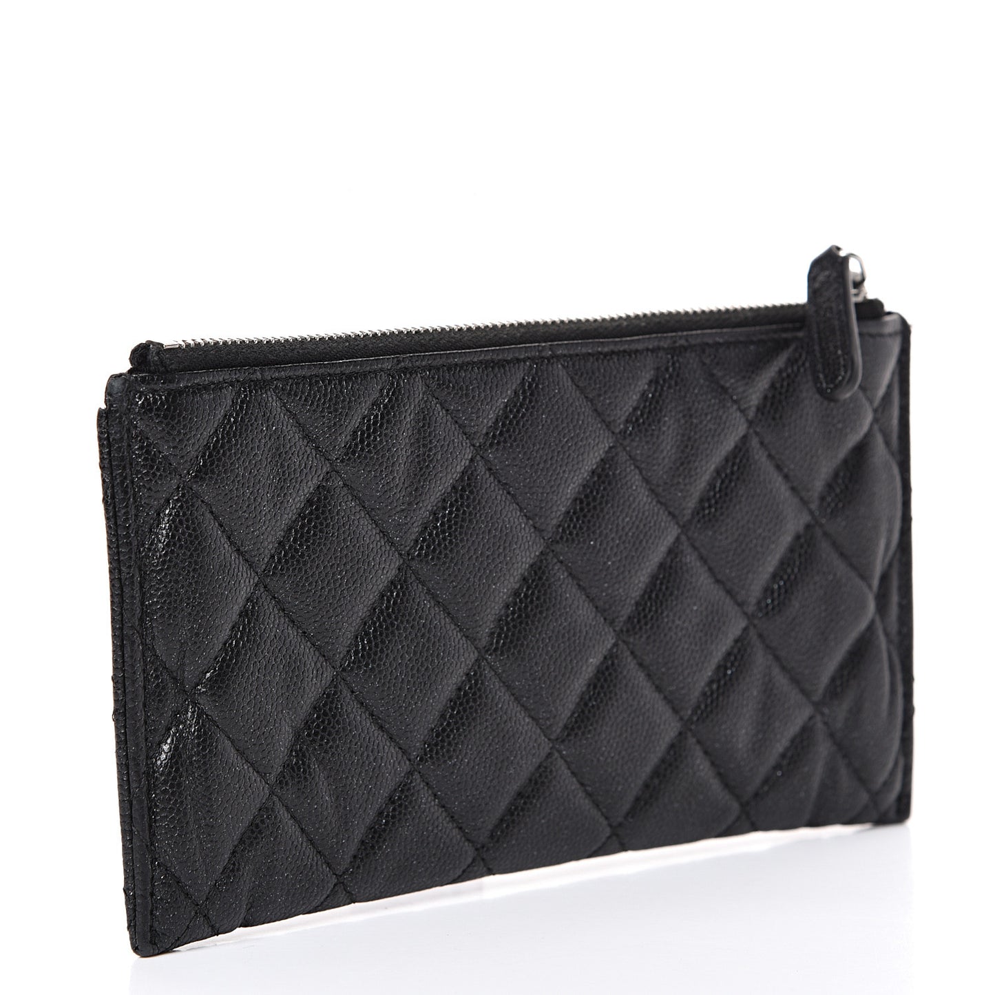 Iridescent Caviar Quilted Classic Zip Pouch Black