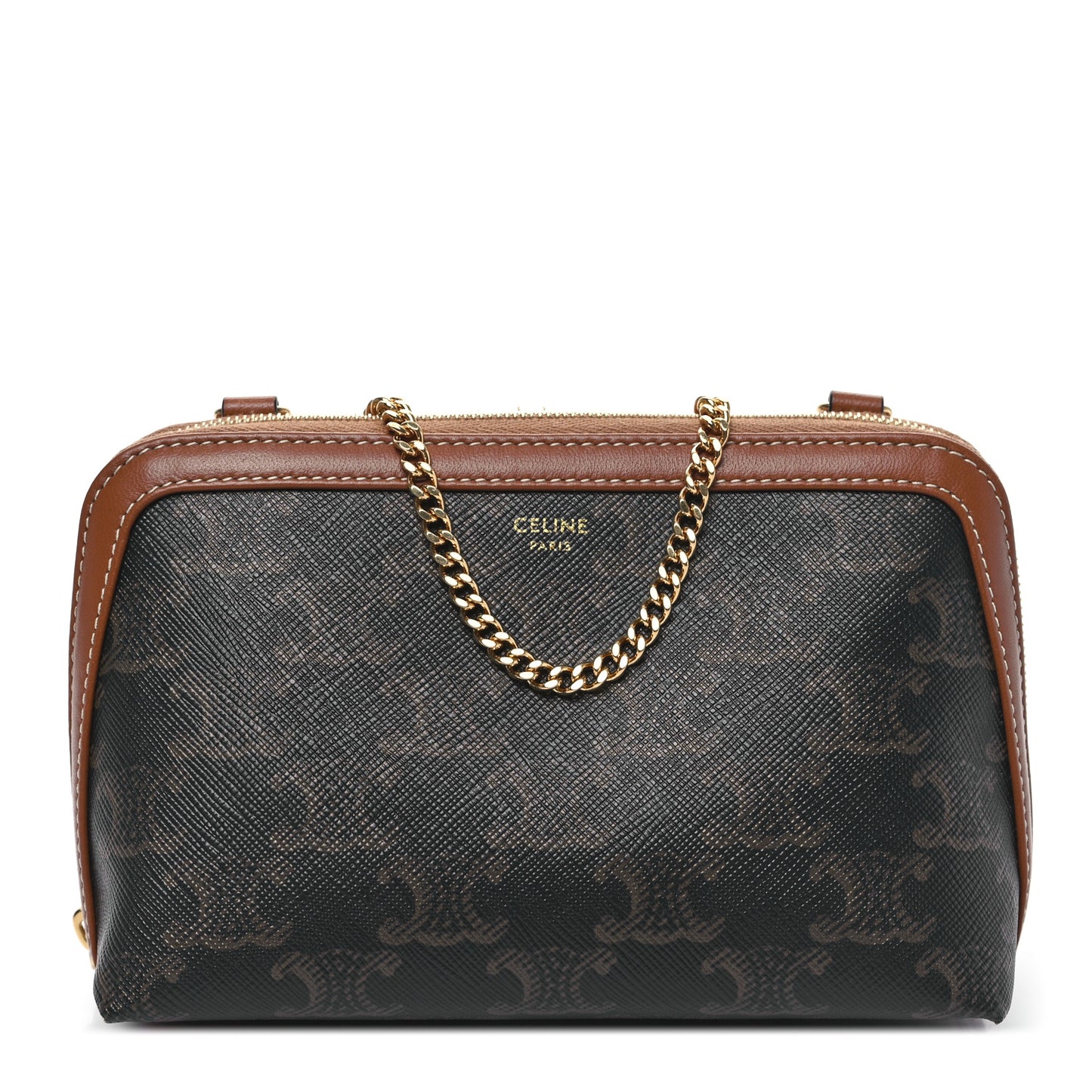 Triomphe Canvas Lambskin Clutch On Chain Tan