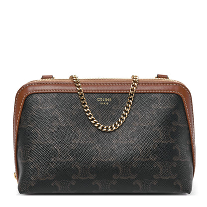 Celine Triomphe Canvas Lambskin Clutch On Chain Tan 1 of 10