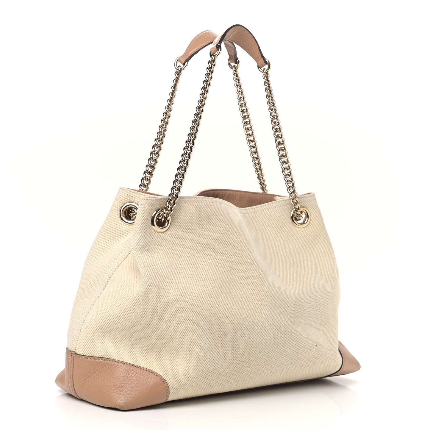 Linen Canvas Pebbled Calfskin Medium Soho Chain Shoulder Bag White Camelia