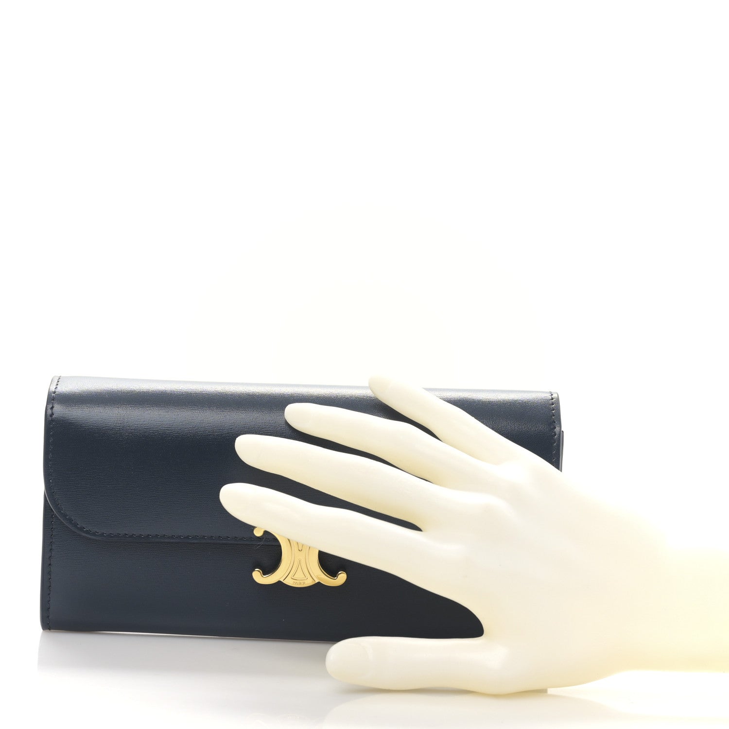 Celine Shiny Calfskin Long Triomphe Wallet Navy 2 of 10