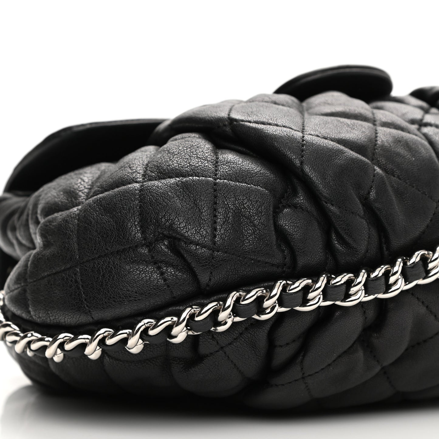 Washed Lambskin Quilted Chain Around Flap Black