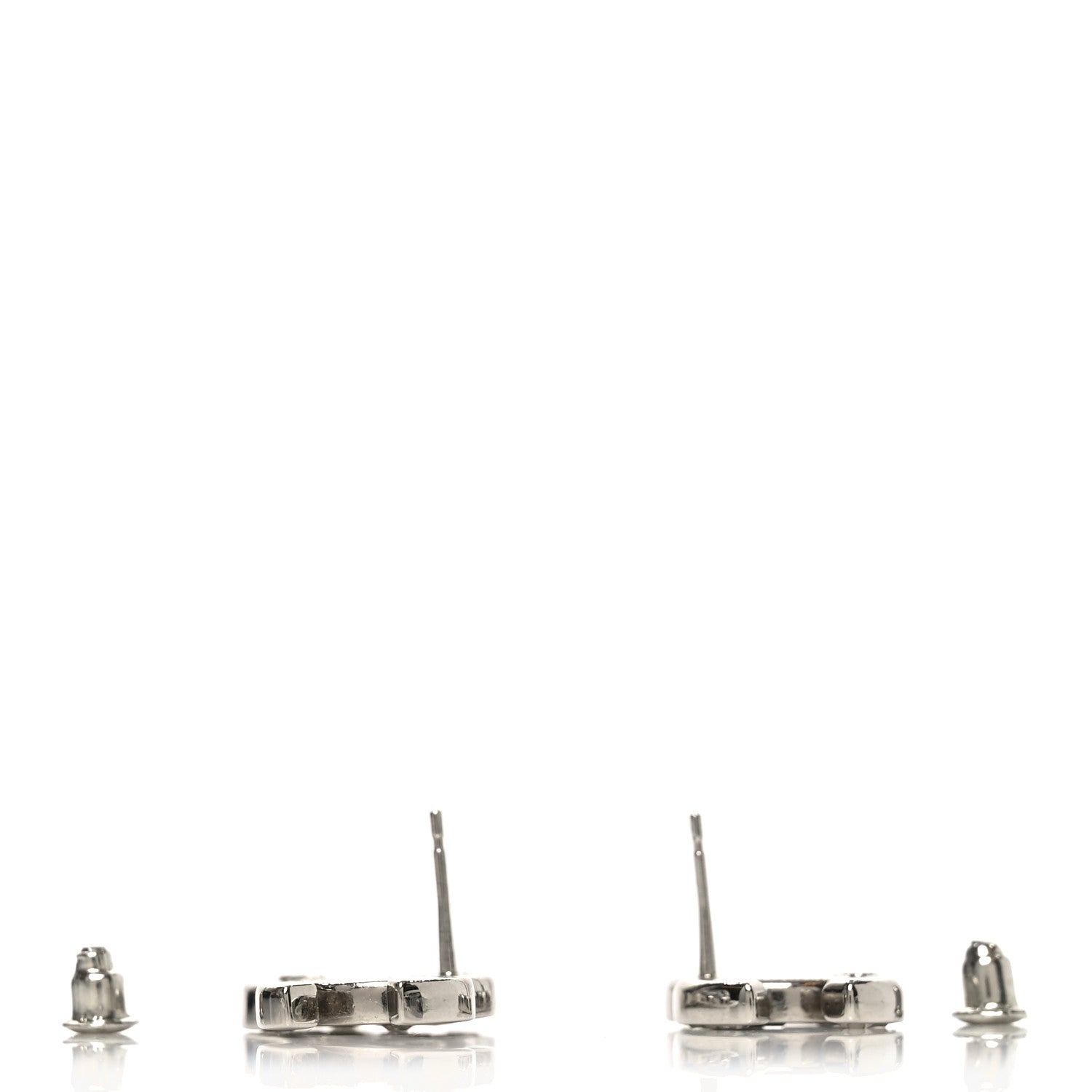 Chanel Baguette Crystal Double CC Earrings Silver 3 of 5
