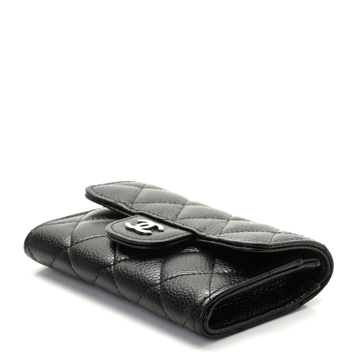 Caviar Quilted Flap Card Holder Black