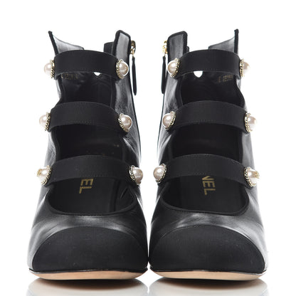 Chanel Lambskin Grosgrain Cap Toe Pearl Ankle Boots 40 Black 2 of 11