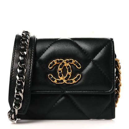 Chanel Lambskin Quilted Chanel 19 Flap Coin Purse With Chain Black 1 of 10