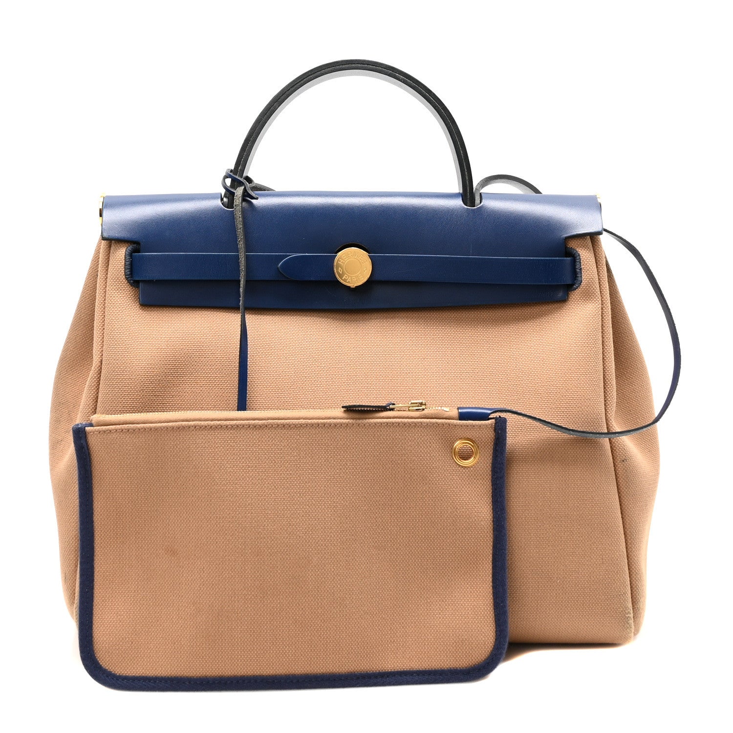 Hermes Military Toile Vache Hunter Herbag Zip Retourne 31 PM Chai Bleu Saphir 3 of 11
