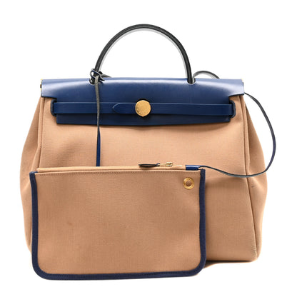 Hermes Military Toile Vache Hunter Herbag Zip Retourne 31 PM Chai Bleu Saphir 3 of 11