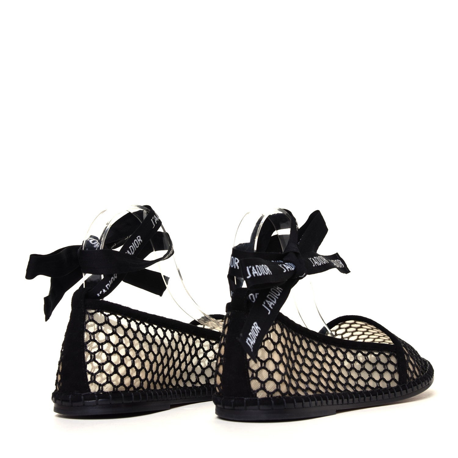 Christian Dior Mesh Nicely-D Ankle Tie Flat Espadrilles 39 Black 4 of 6