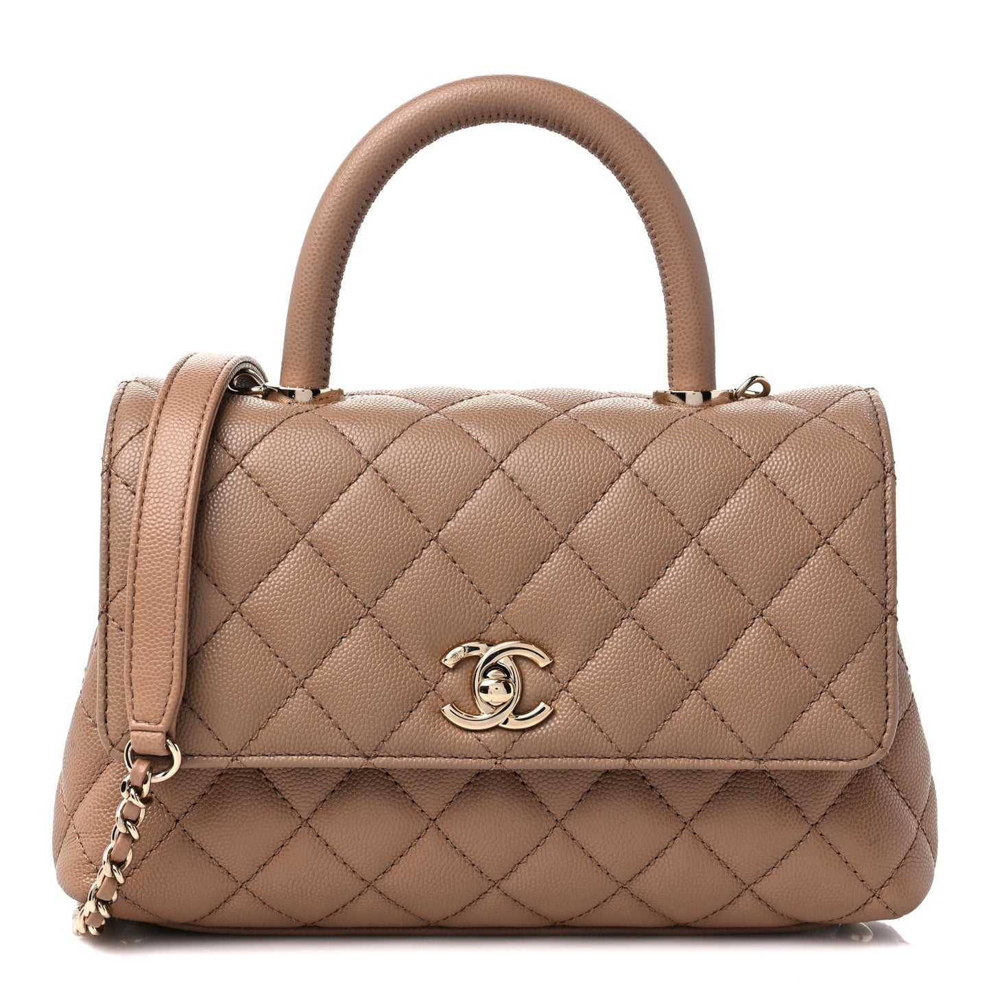 Caviar Quilted Mini Coco Handle Flap Beige