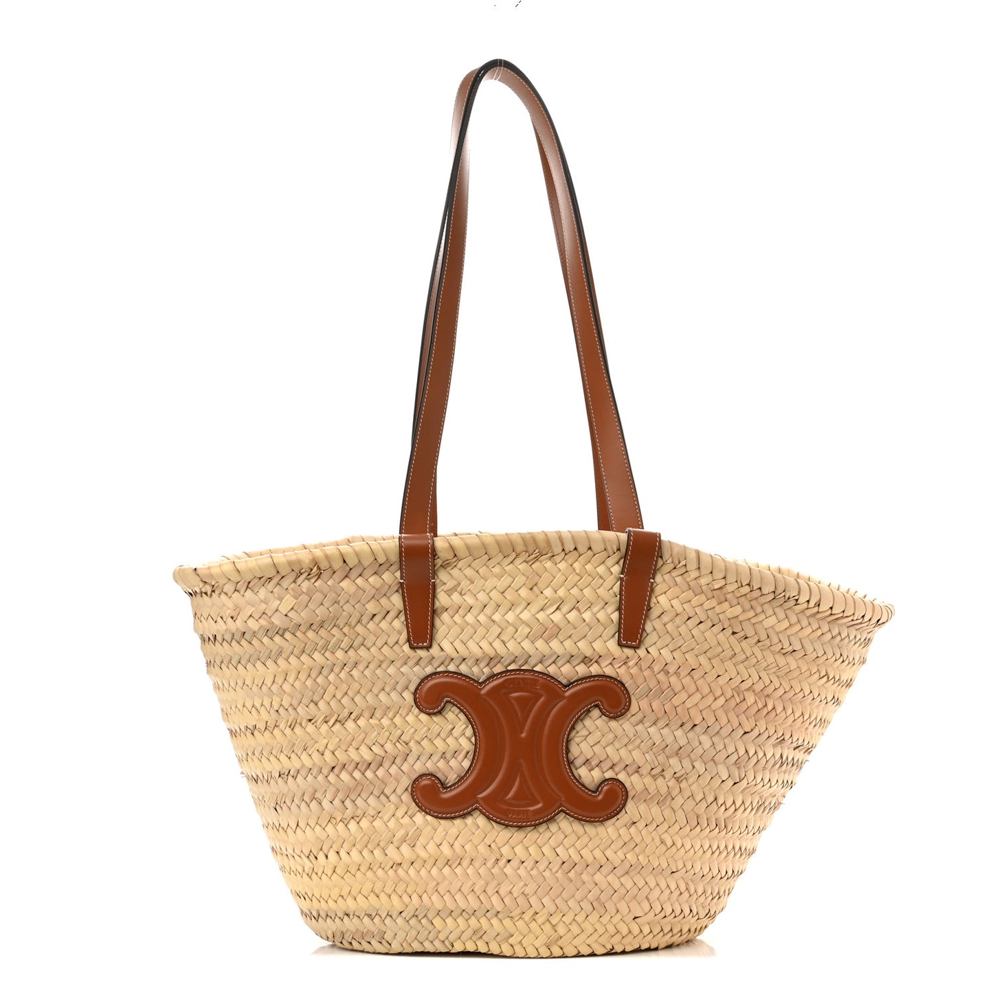 Raffia Calfskin Triomphe Medium Panier Tan