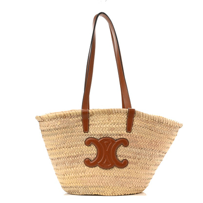 Celine Raffia Calfskin Triomphe Medium Panier Tan 1 of 9