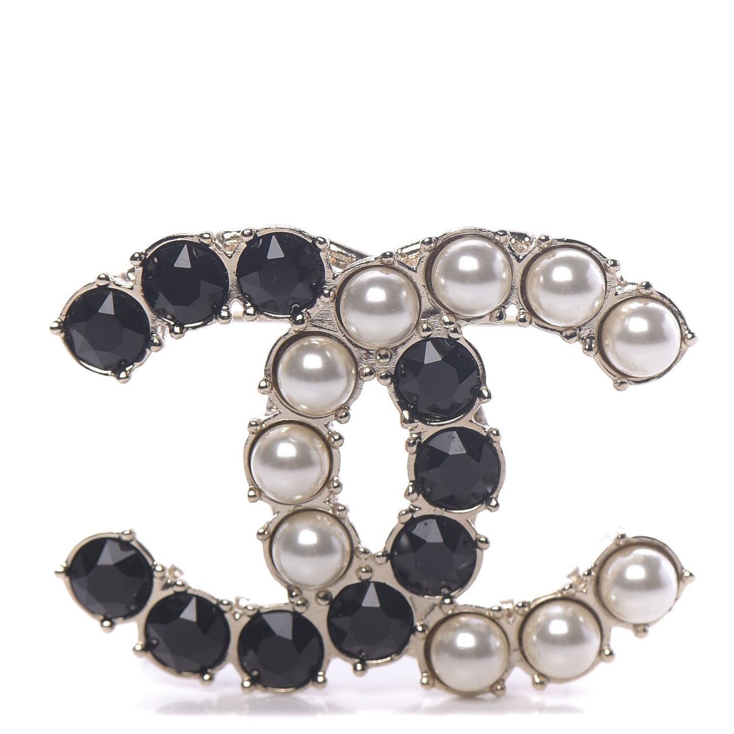 Crystal Pearl CC Dazzling Domino Brooch Gold Black