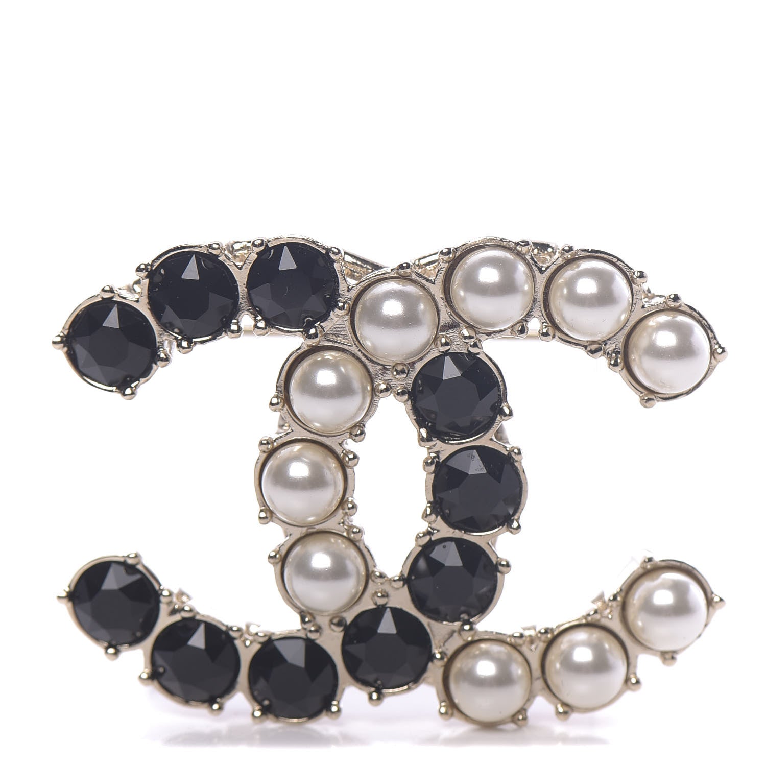 Chanel Crystal Pearl CC Dazzling Domino Brooch Gold Black 1 of 5