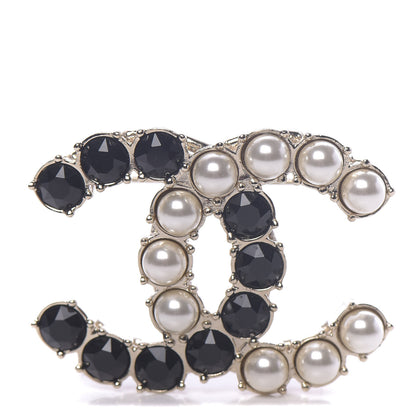 Chanel Crystal Pearl CC Dazzling Domino Brooch Gold Black 1 of 5