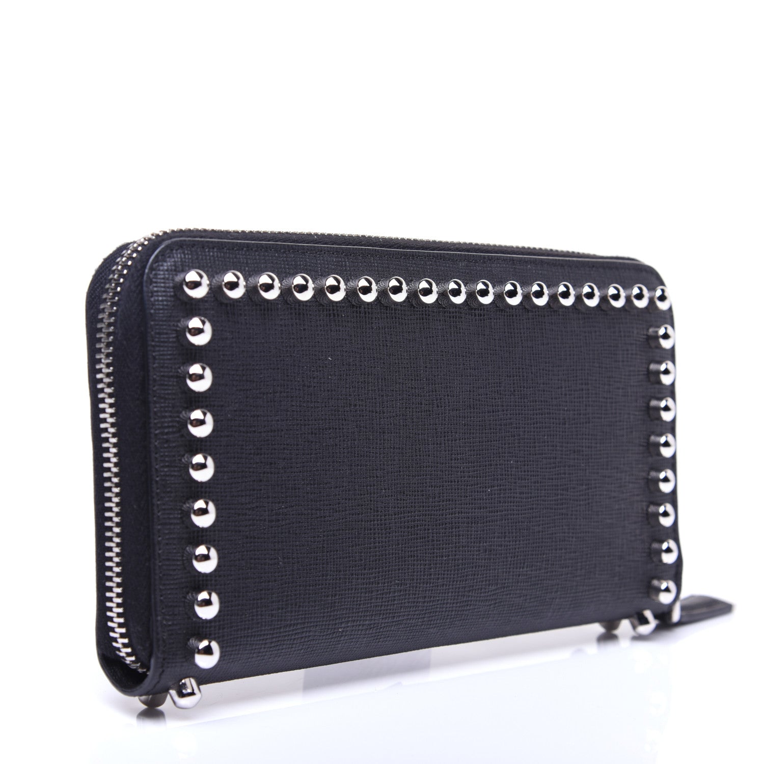 Fendi Vitello Elite Mink Fur Studded Karlito Zip Around Wallet Black 3 of 12