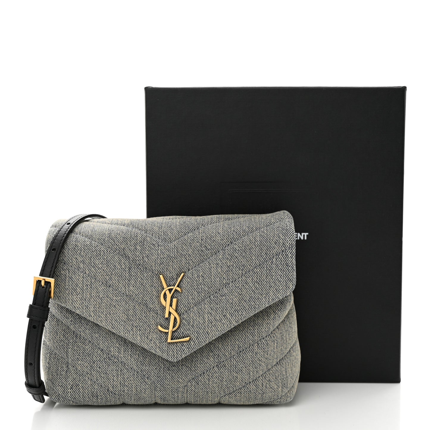 Denim Y Quilted Monogram Toy Loulou Crossbody Bag Grey