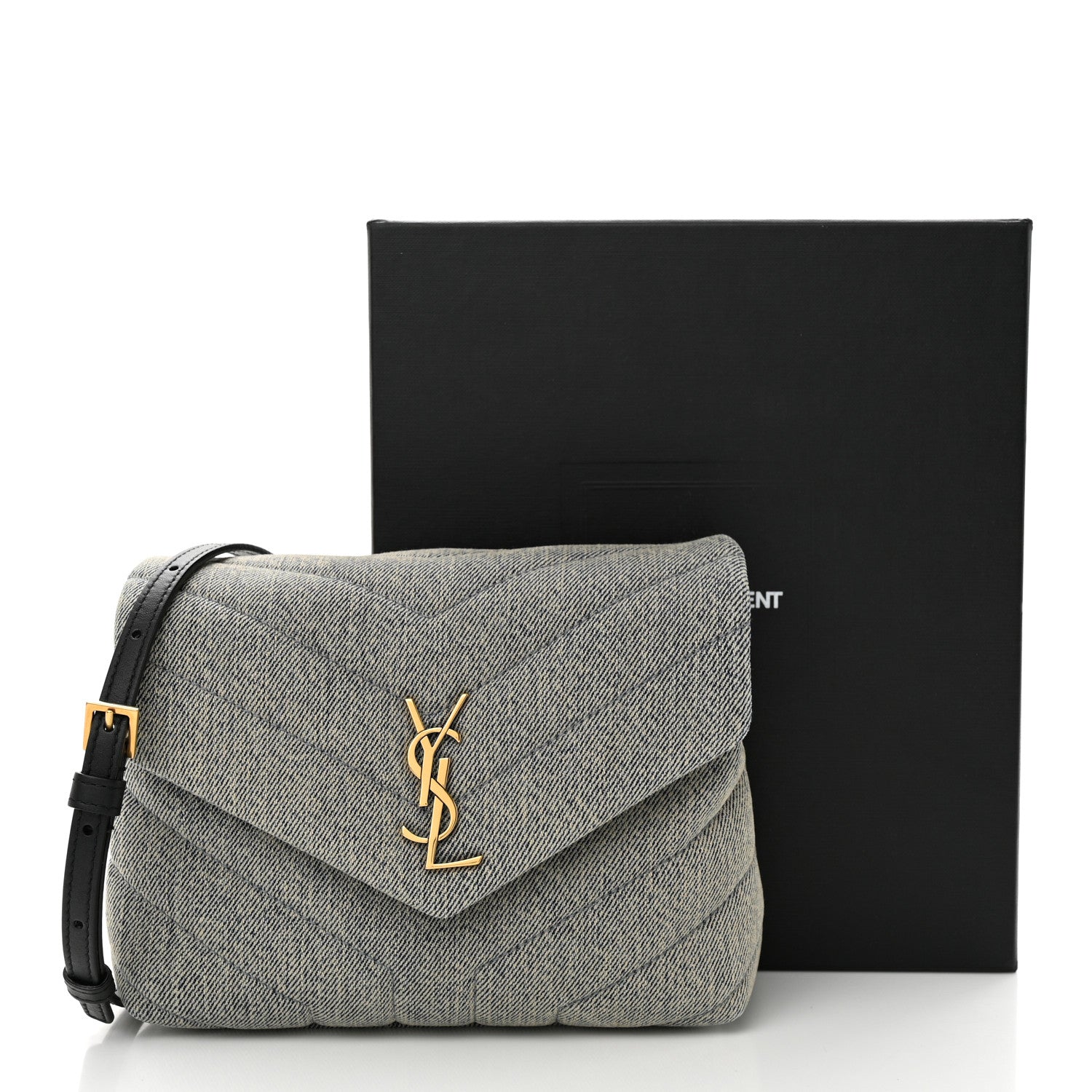 Saint Laurent Denim Y Quilted Monogram Toy Loulou Crossbody Bag Grey 11 of 11