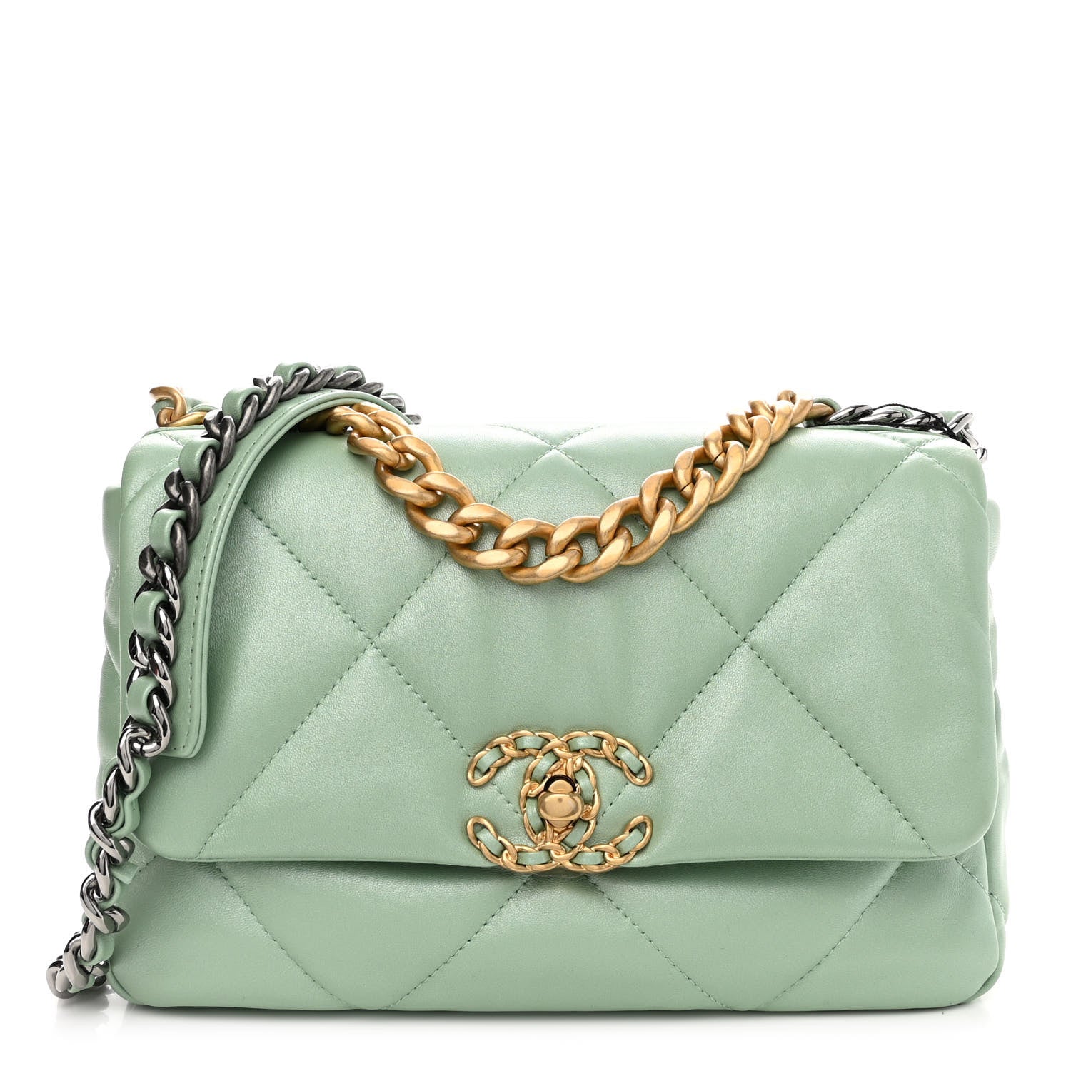 Chanel Shiny Lambskin Quilted Medium Chanel 19 Flap Light Green 1 of 12