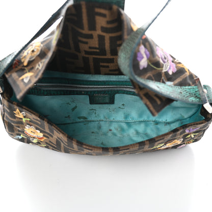 Fendi Lizard Zucca Floral Embroidered Baguette Tobacco Multicolor 5 of 9