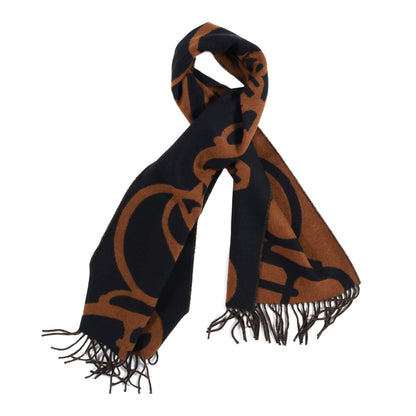 Hermes Cashmere Boucles et Camails Muffler Marine Caramel 1 of 3