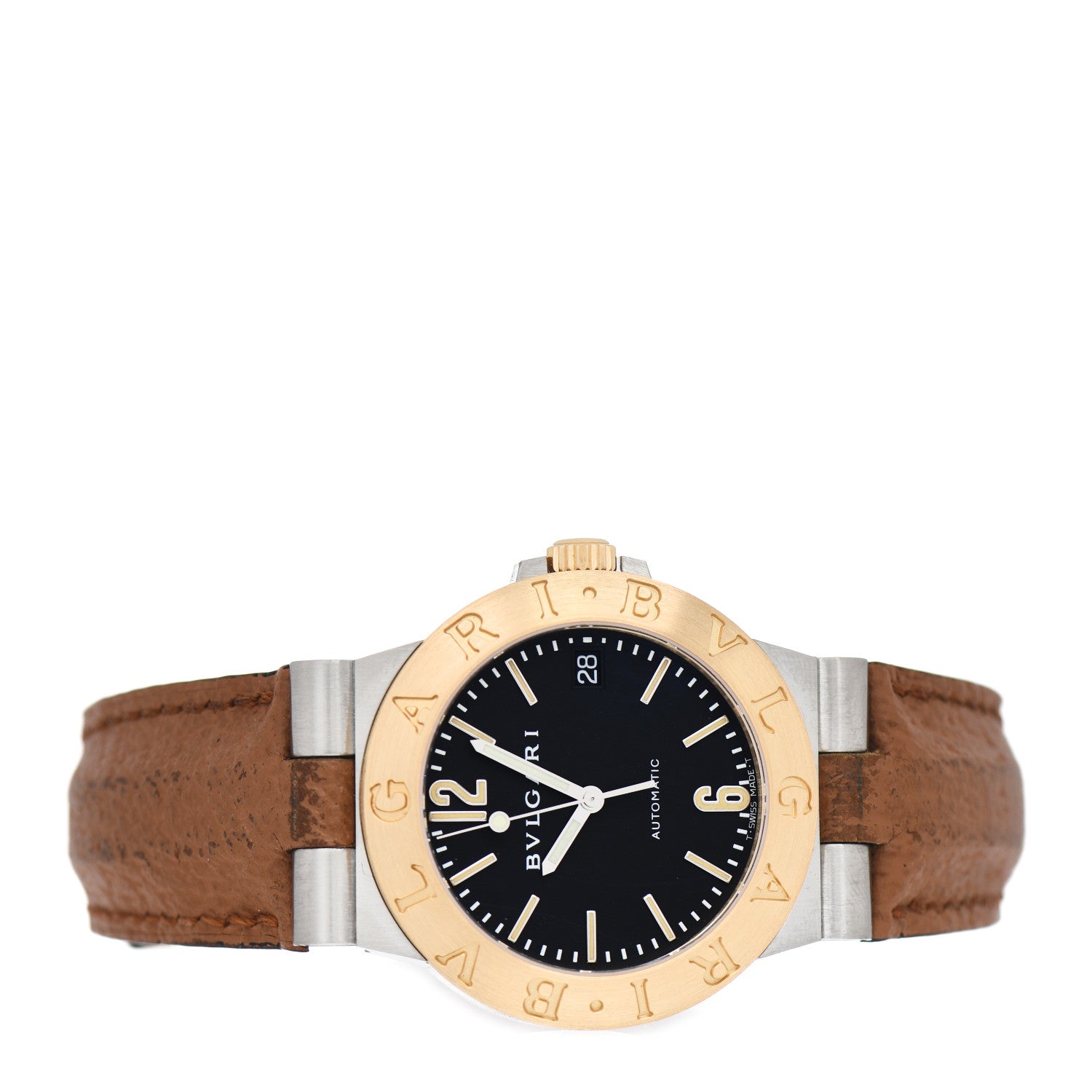 Bulgari Stainless Steel 18K Yellow Gold Calfskin 35mm Diagono Automatic Watch Black 2 of 4