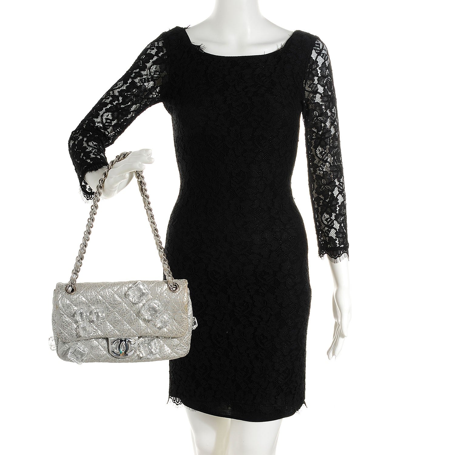 Chanel Calfskin Ice Cube On the Rocks Medium Flap Silver 2 of 7