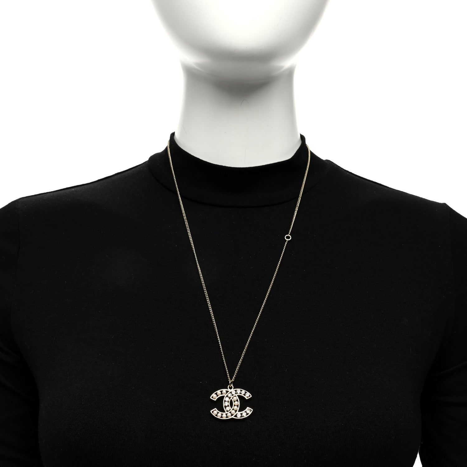 Chanel Crystal Pearl CC Pendant Necklace Gold 2 of 5