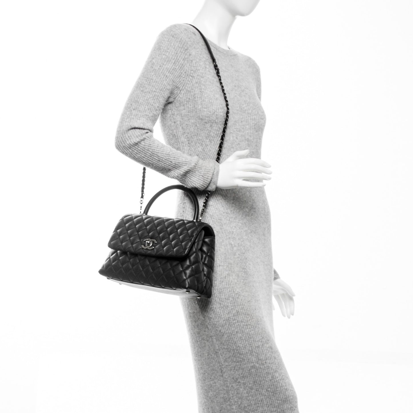 Caviar Quilted Small Coco Handle Flap Black