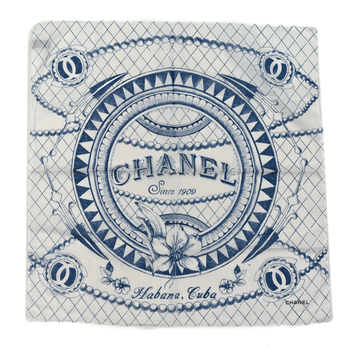 Cotton Havana Cuba Scarf White Blue