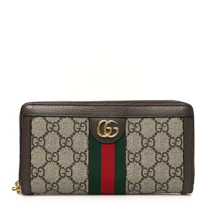 Gucci GG Supreme Monogram Web Ophidia Zip Around Wallet Brown 1 of 11