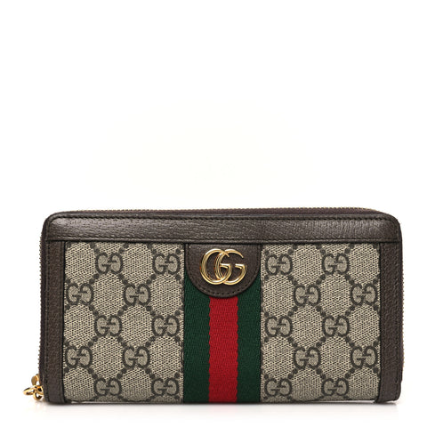 GG Supreme Monogram Web Ophidia Zip Around Wallet Brown