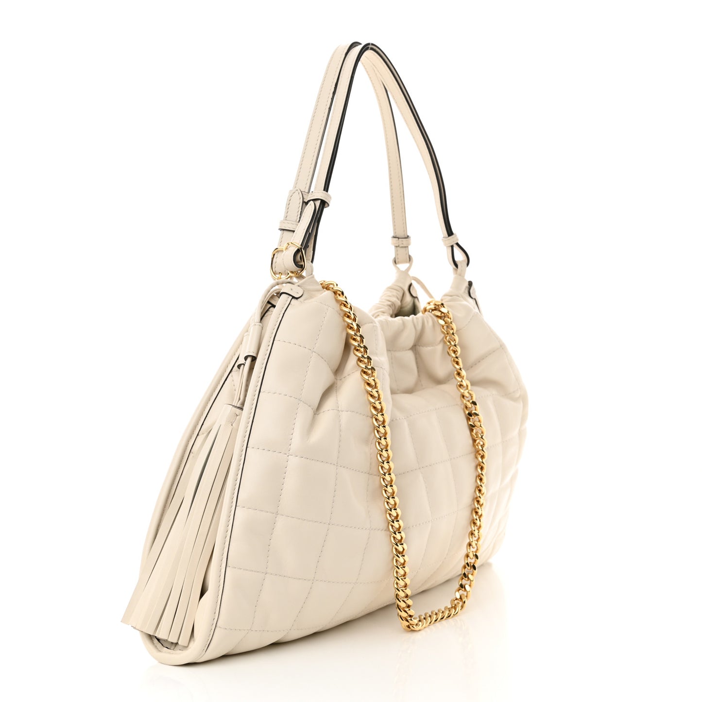 Calfskin Quilted Medium Deco Tote Bag Mystic White