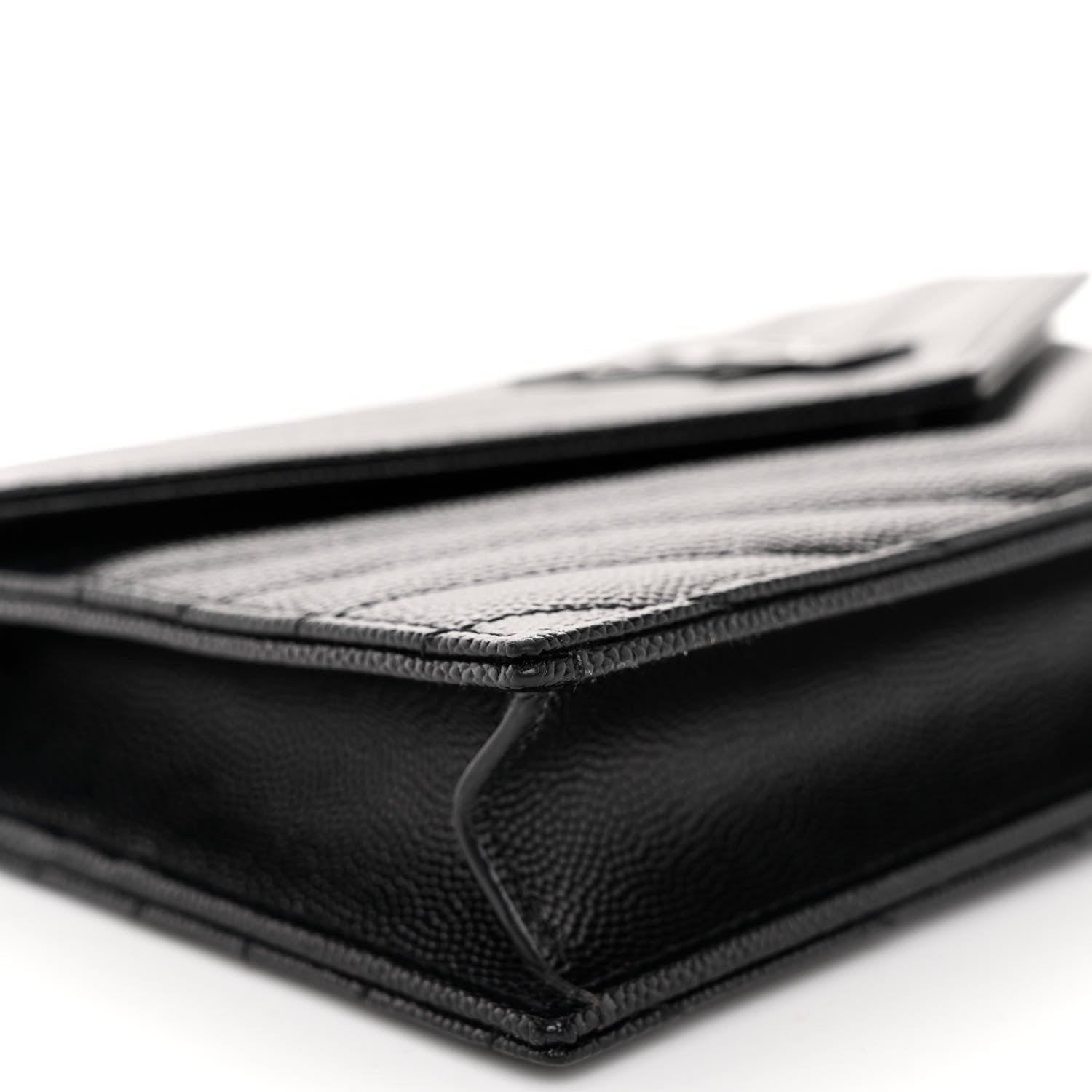Saint Laurent SAINT LAURENT Grain De Poudre Matelasse Chevron Monogram Monochrome Envelope Chain Wallet Black 8 of 11