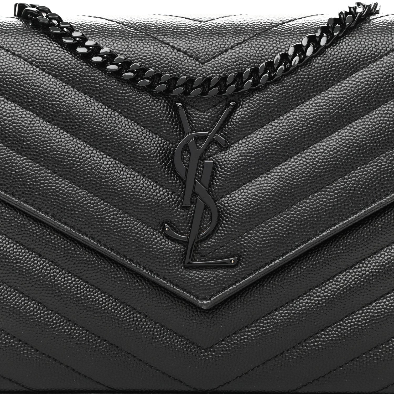 Saint Laurent Grain De Poudre Matelasse Chevron Monogram Chain Wallet Black 8 of 10
