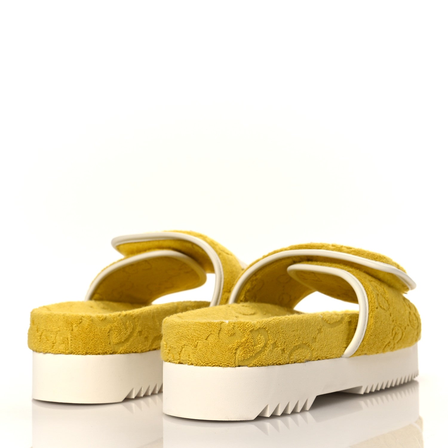 Gucci X ADIDAS Terry Cloth Trefoil GG Monogram Womens Platform Sandals 39 Smile Yellow Off White 4 of 8