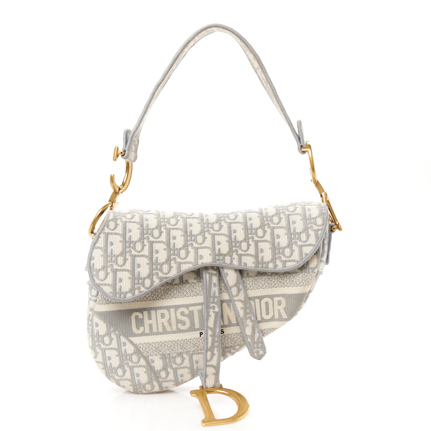 Oblique Embroidered Saddle Bag Gray
