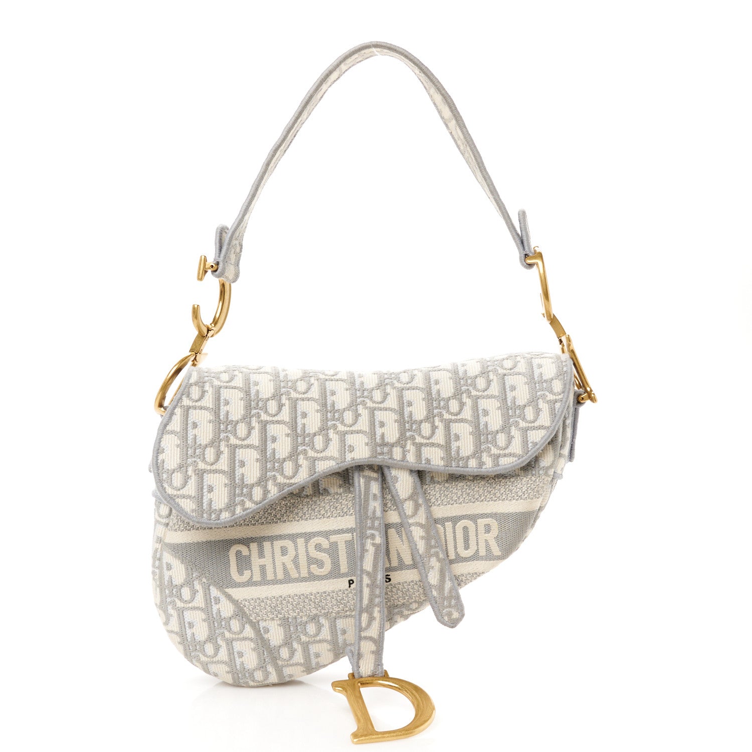 Christian Dior Oblique Embroidered Saddle Bag Gray 1 of 10