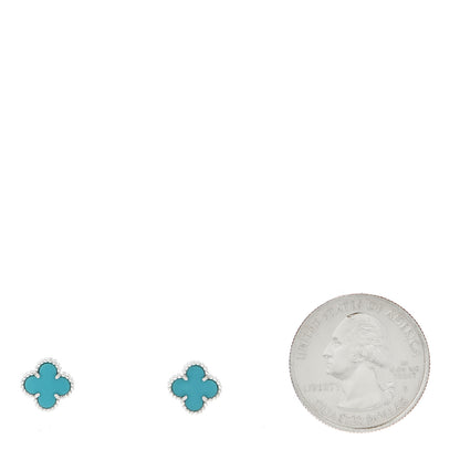 Van Cleef & Arpels 18K White Gold Turquoise Sweet Alhambra Earrings 2 of 5