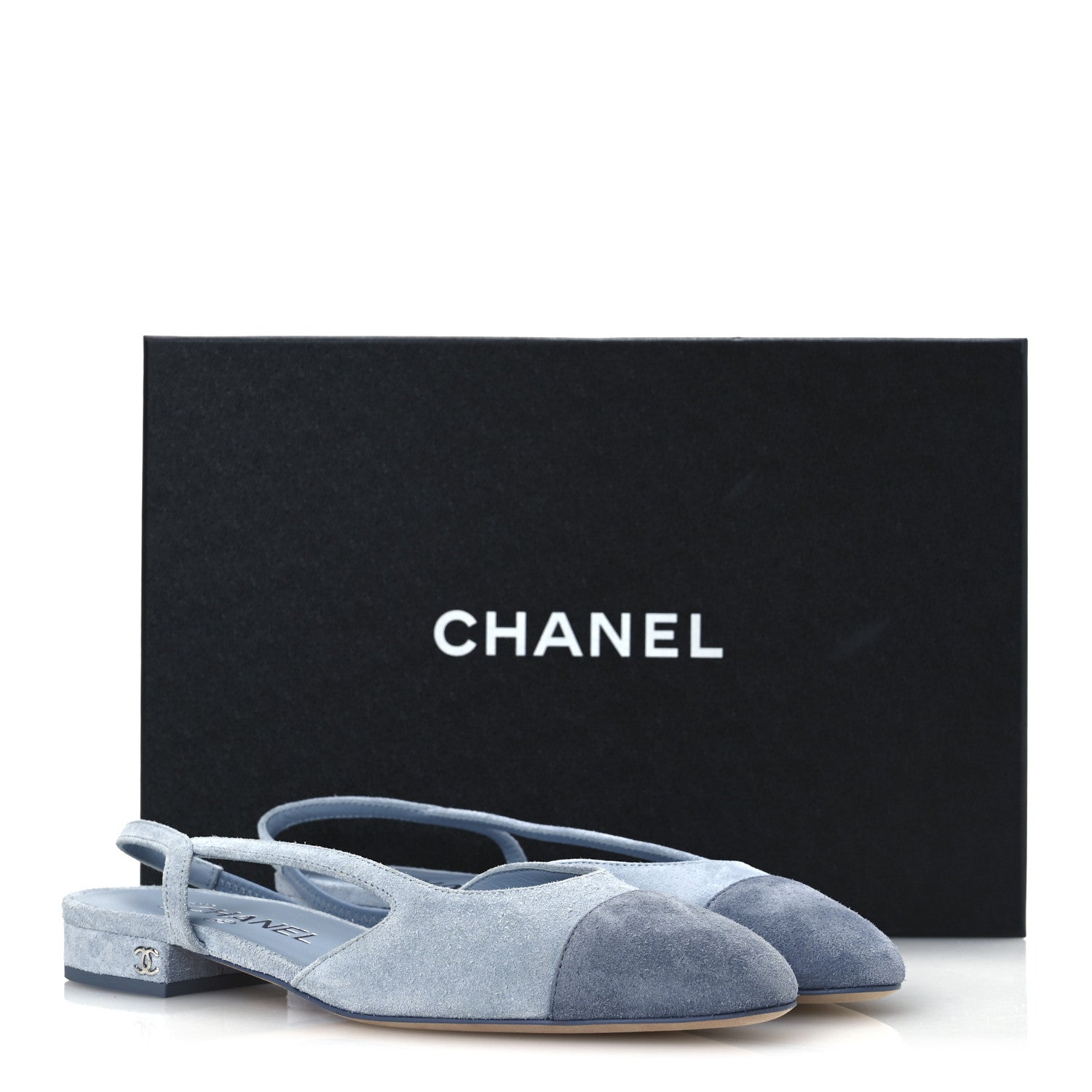 Chanel Suede Cap Toe CC Coco Slingback Pumps 36 Light Blue 11 of 11