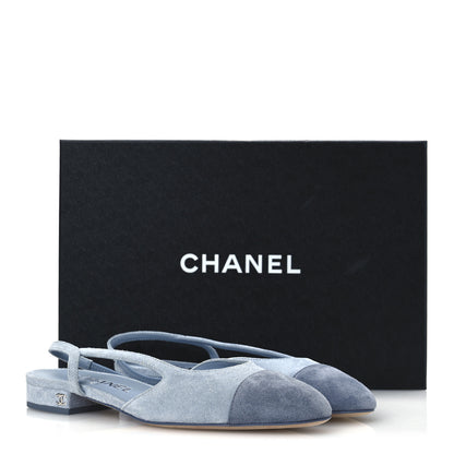 Chanel Suede Cap Toe CC Coco Slingback Pumps 36 Light Blue 11 of 11
