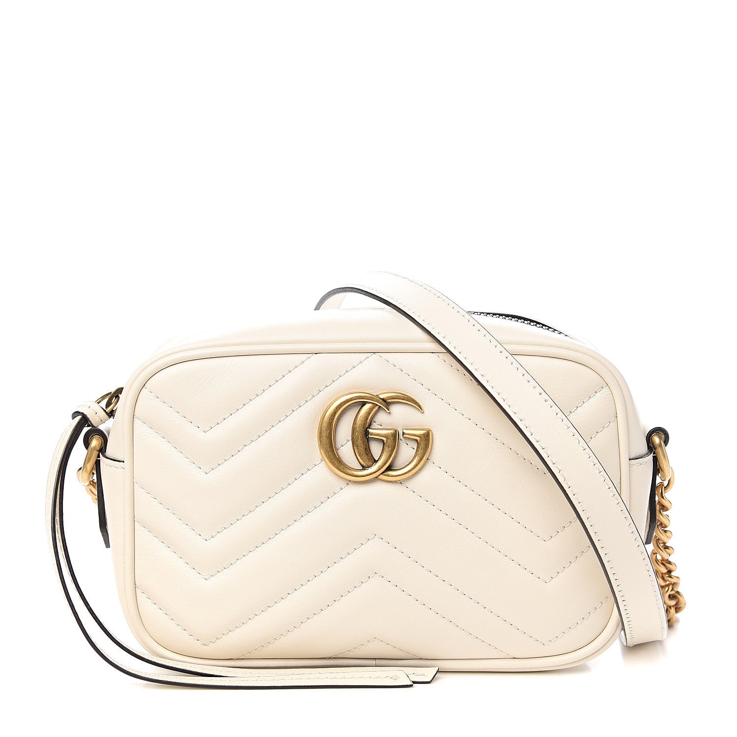 Gucci Calfskin Matelasse Mini GG Marmont Chain Shoulder Bag White 1 of 9