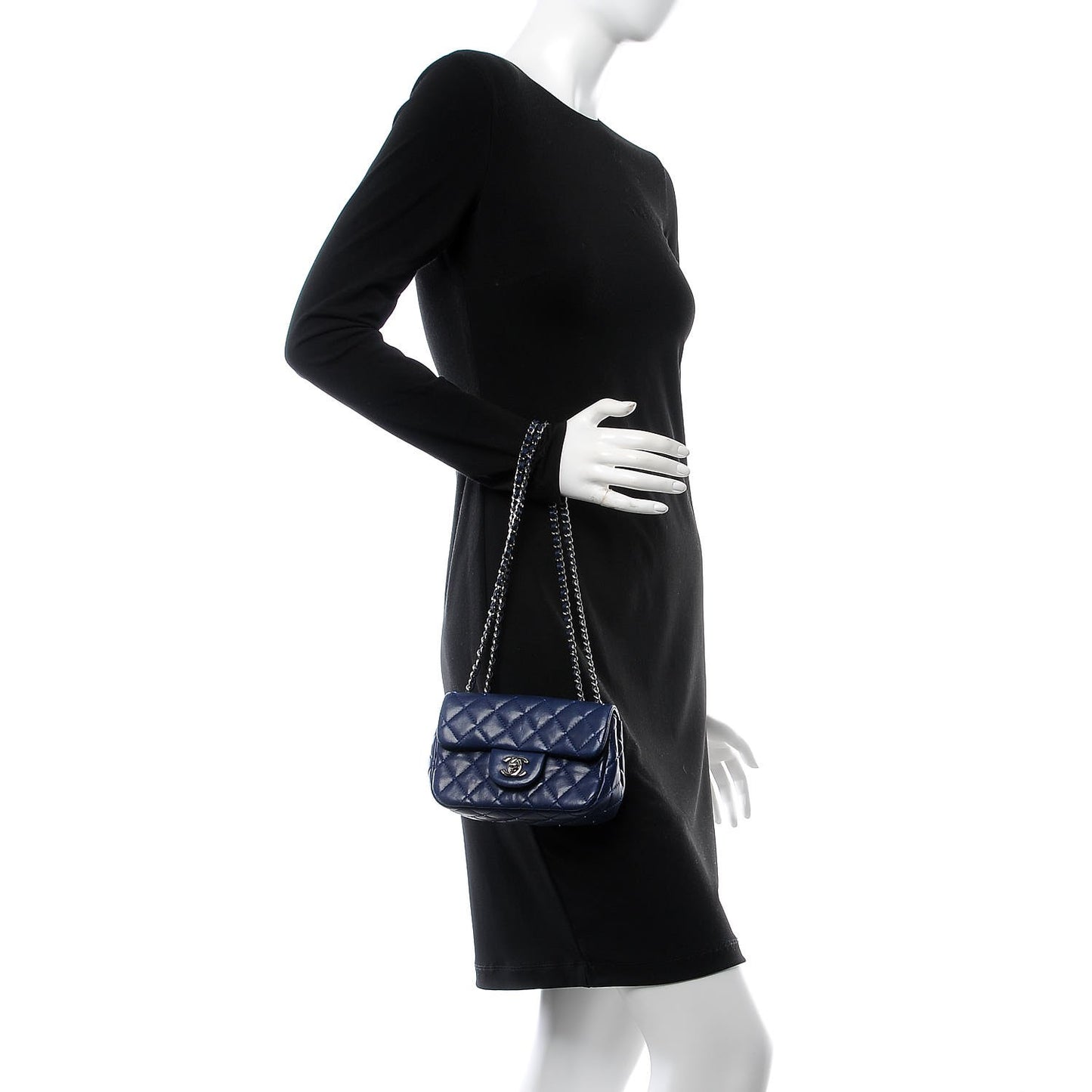 Lambskin Quilted Beaded Extra Mini Flap Dark Blue