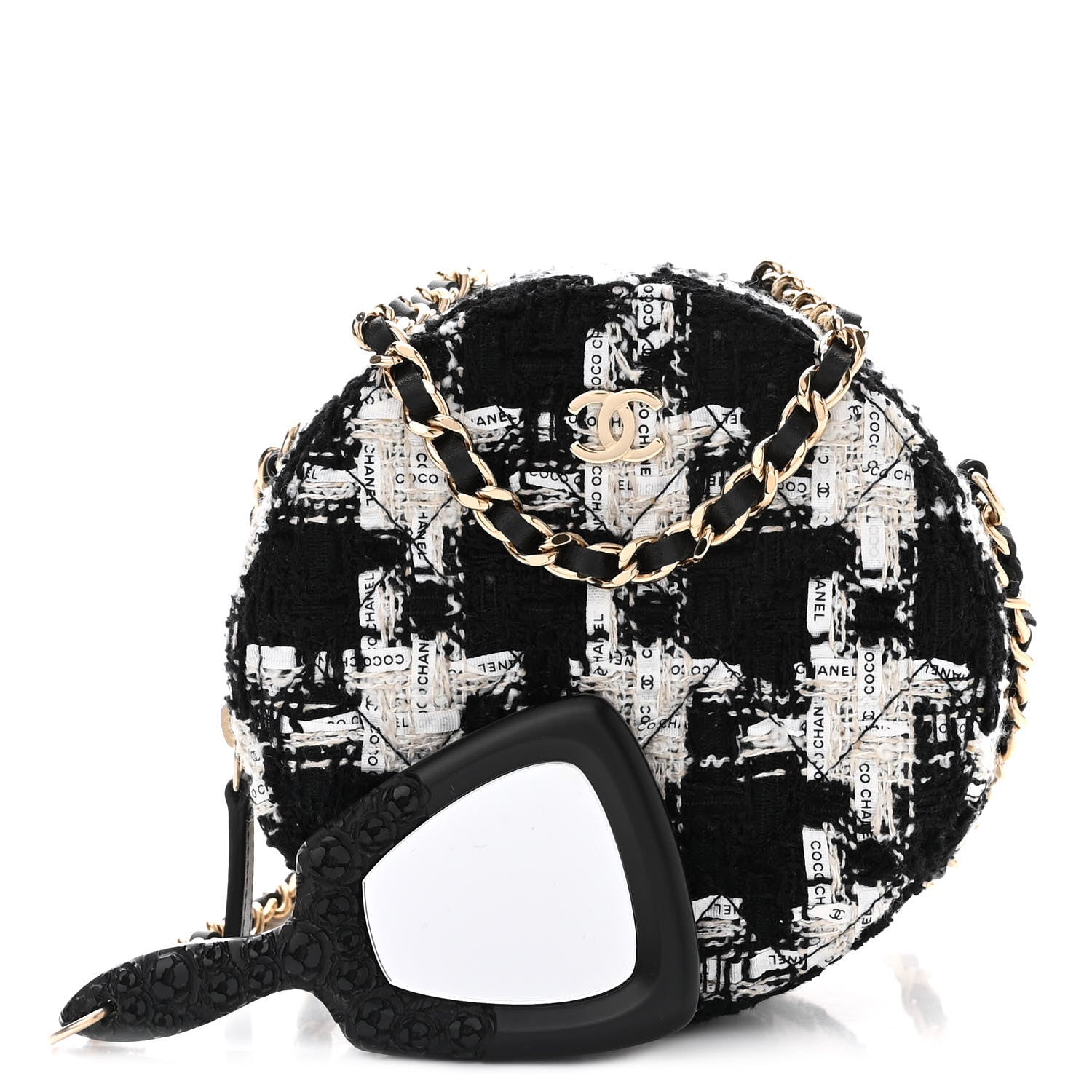 Chanel Tweed Quilted Round Clutch With Chain Black Ecru White 1 of 11