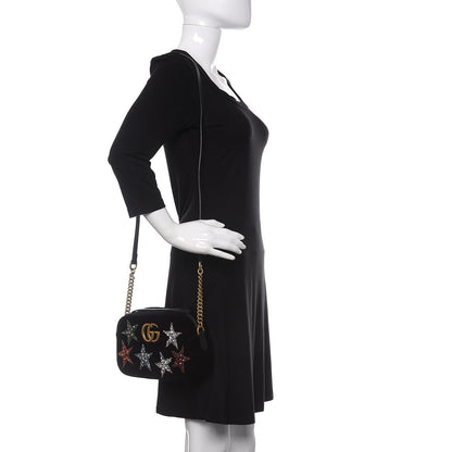 Gucci Velvet Matelasse Crystal Star Embroidered Small GG Marmont Chain Shoulder Bag Black 2 of 10