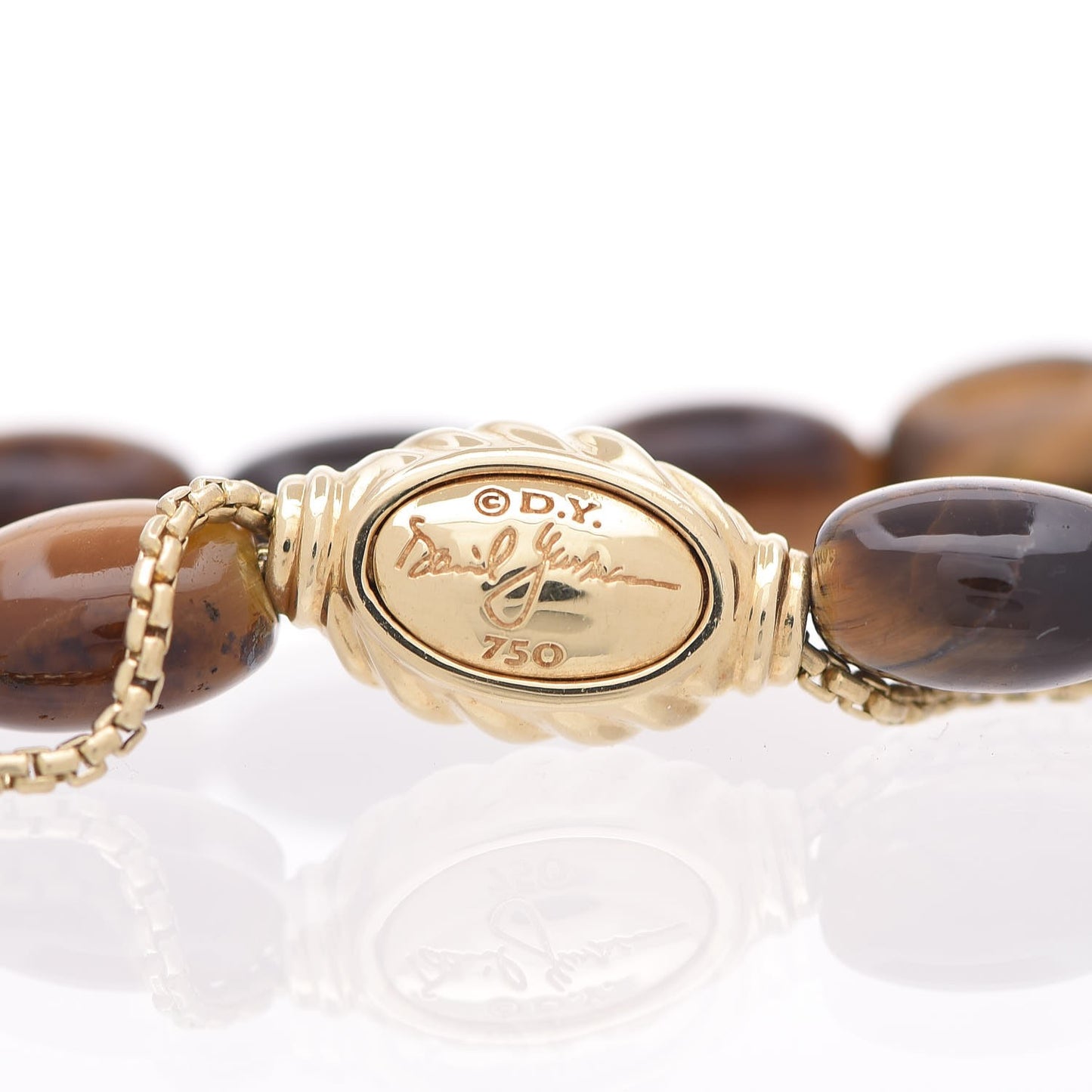 18K Yellow Gold Diamond Tiger's Eye 6mm Spiritual Beads Bracelet